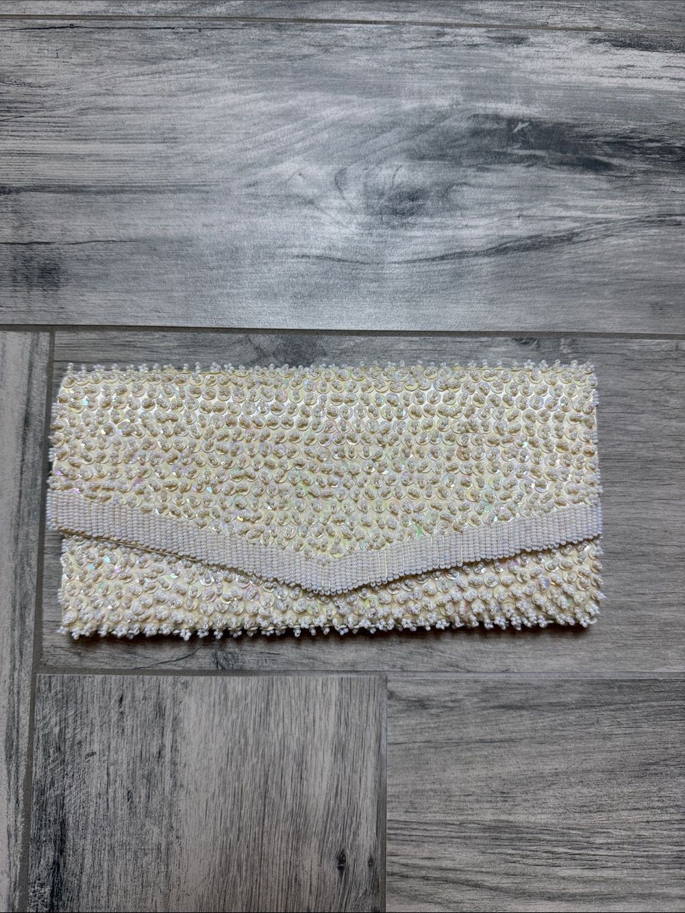 Ivory Beaded Envelope Clutch
